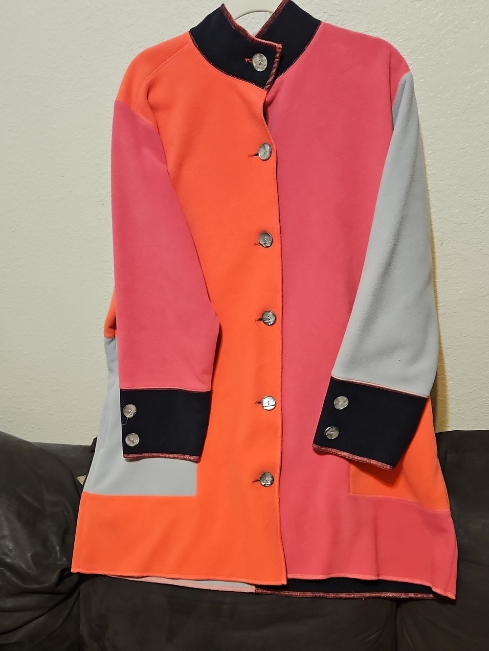 Susan Bristol Colorblock Utility Jacket in Orange, Pink & Light Gray